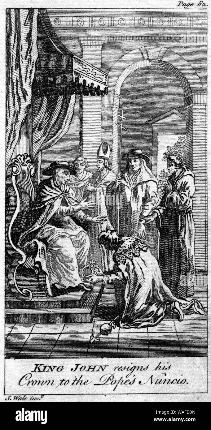 Il re Giovanni si dimette la sua corona al Papa il Nunzio (1212) Foto Stock