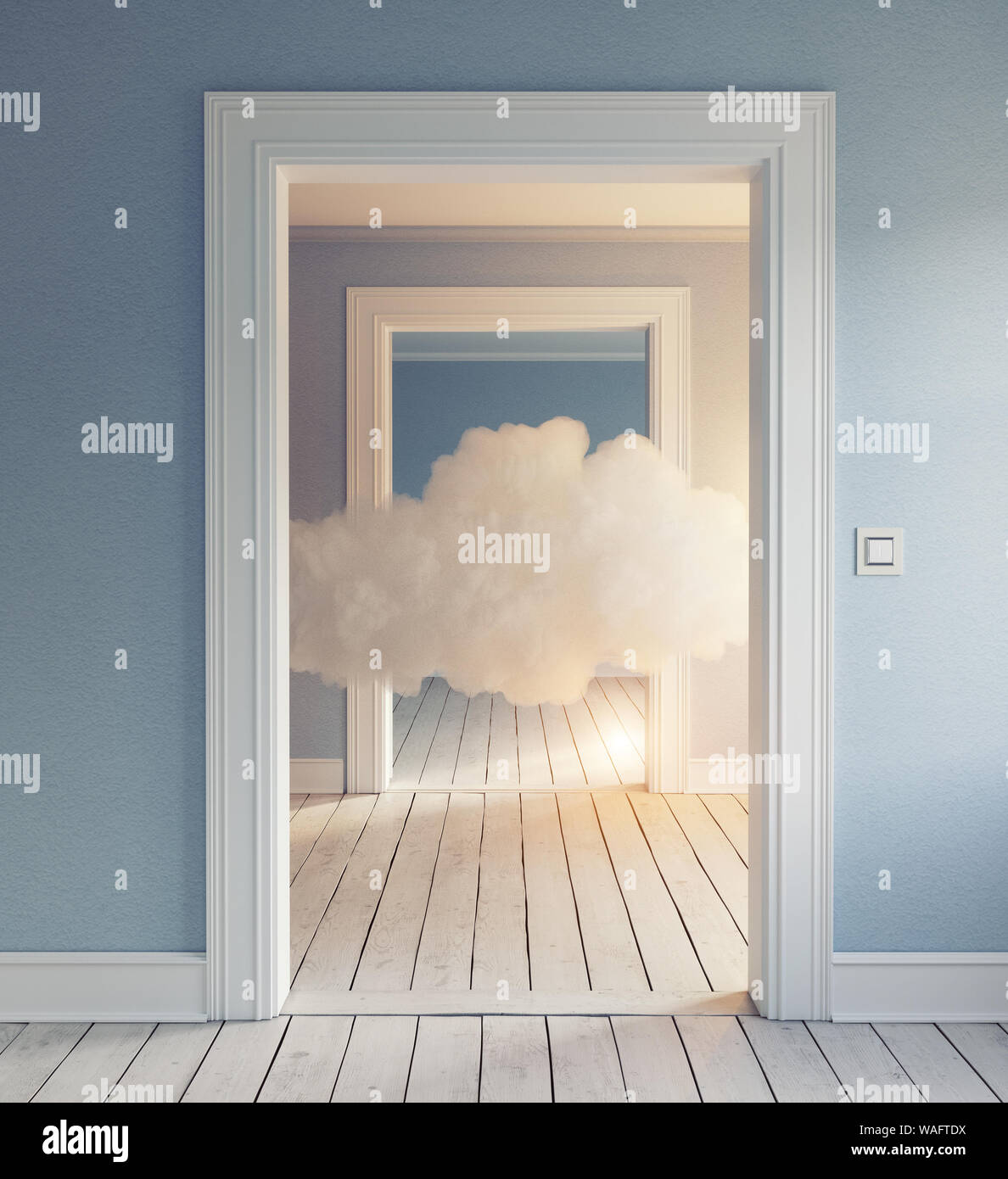 Il cloud in camera. 3d concetto creativo il rendering Foto Stock