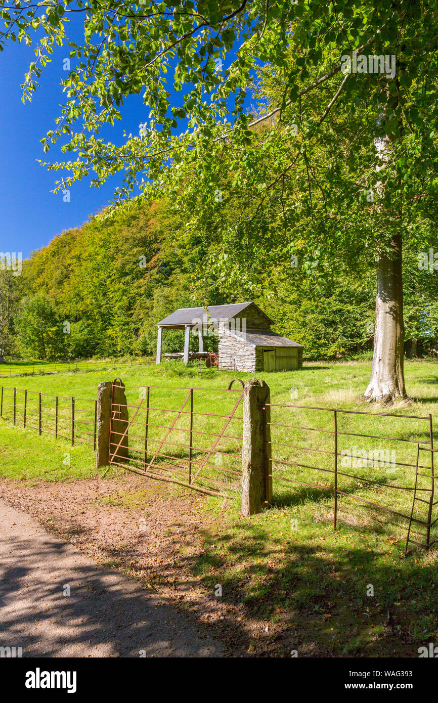 Il 1870 Maentwrog haybarn presso il St Fagans Museo Nazionale di Storia gallese, Cardiff Wales, Regno Unito Foto Stock