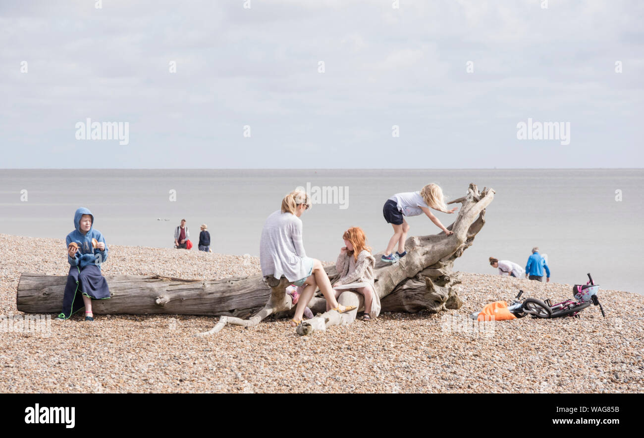 Famiglie godendo una giornata sulla spiaggia, Gran Bretagna, Regno Unito Foto Stock