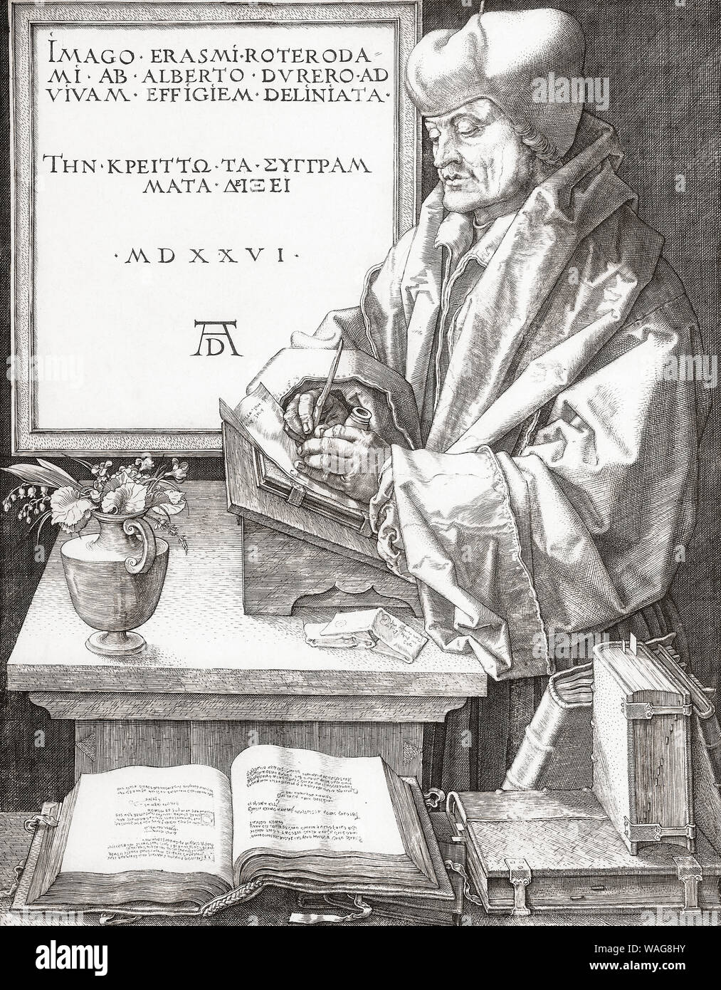 Desiderio Roterodamus Erasmus, 1466 - 1536, aka Erasmo da Rotterdam. Dutch umanista rinascimentale, sacerdote cattolico e teologo. Foto Stock