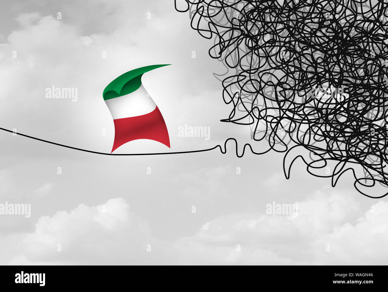 Governo Italiano incertezza e il rischio di una crisi politica in Italia simbolo in un 3D illustrazione dello stile. Foto Stock