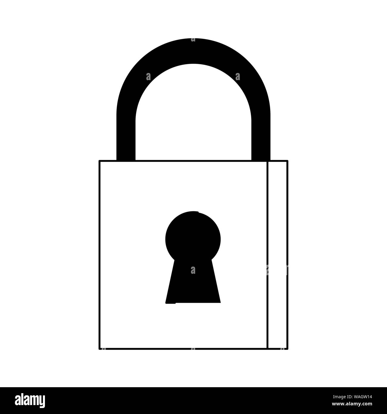 Lucchetto di sicurezza segnale di sicurezza cartoon in bianco e nero Illustrazione Vettoriale