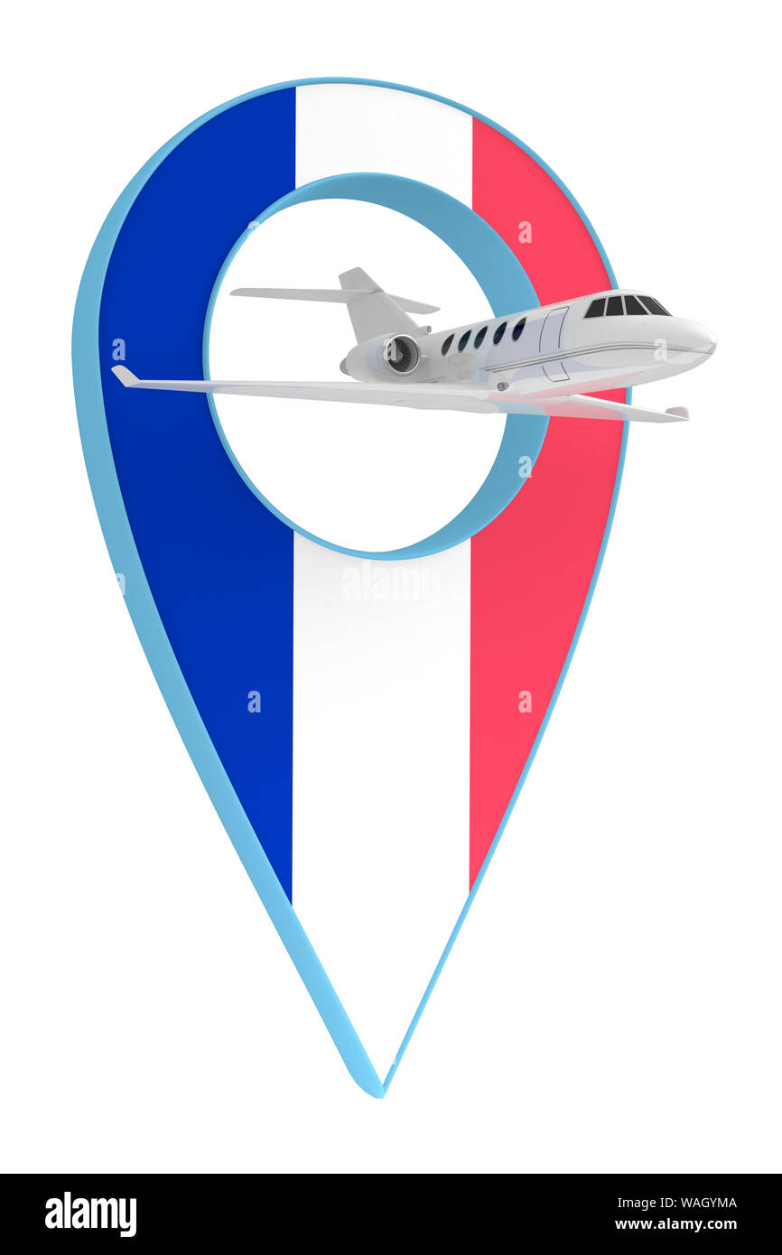 Aereo privato con pin bandiera di navigazione in Francia. Il rendering 3D Foto Stock