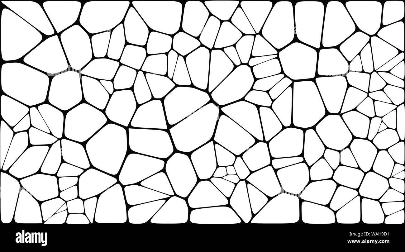 Il vetro macchiato di voronoi colorati con filetto, vettore astratta. Celle irregolari la configurazione di sfondo. 2D forme geometriche griglia. Il rapporto di aspetto 2:1 Illustrazione Vettoriale