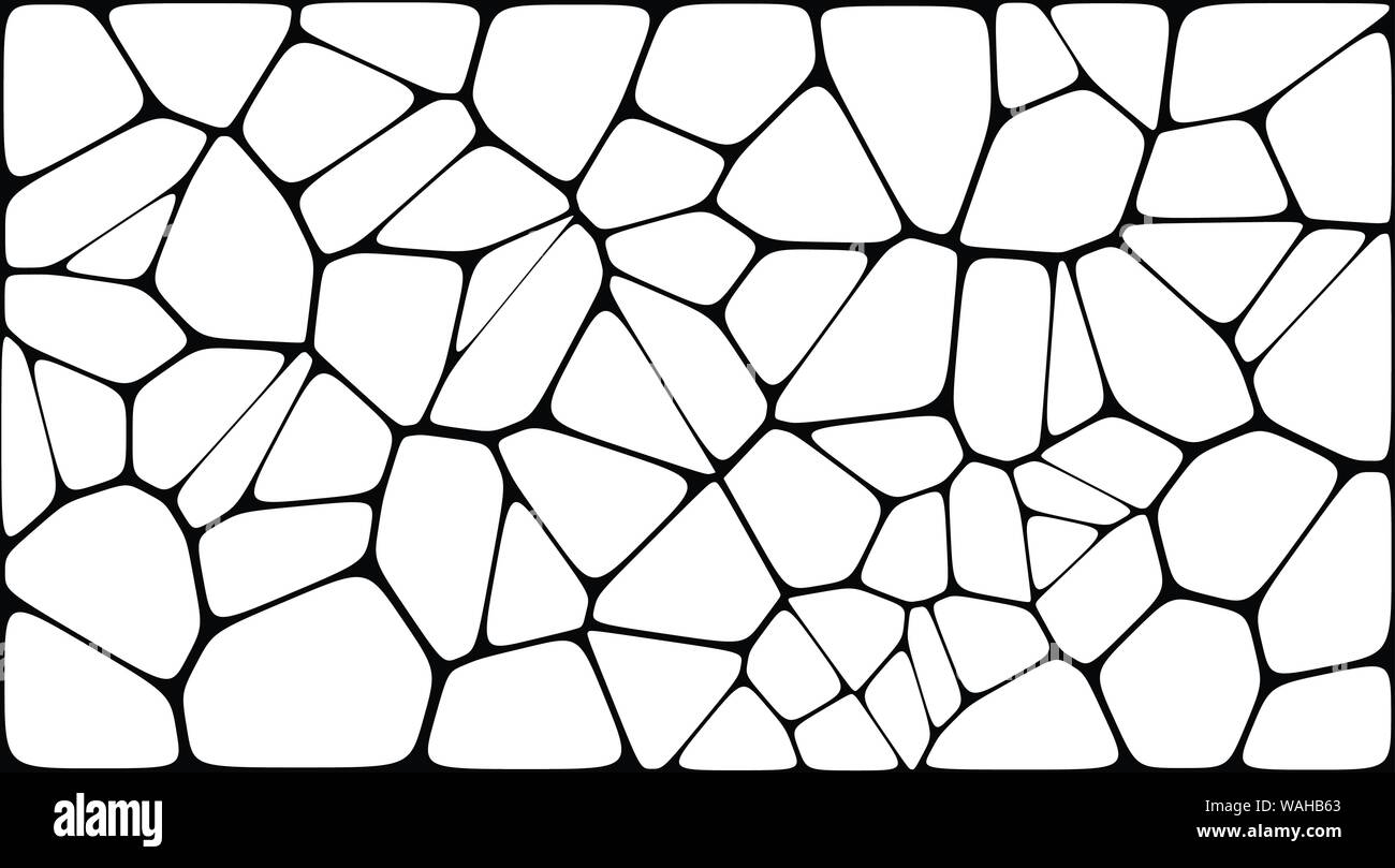 Il vetro macchiato di voronoi colorati con filetto, vettore astratta. Celle irregolari la configurazione di sfondo. 2D forme geometriche griglia. Il rapporto di aspetto 2:1 Illustrazione Vettoriale