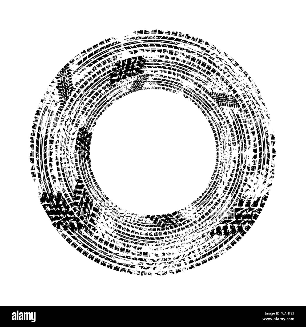 Nero Cerchio grunge tracce di pneumatici isolati su sfondo bianco Illustrazione Vettoriale