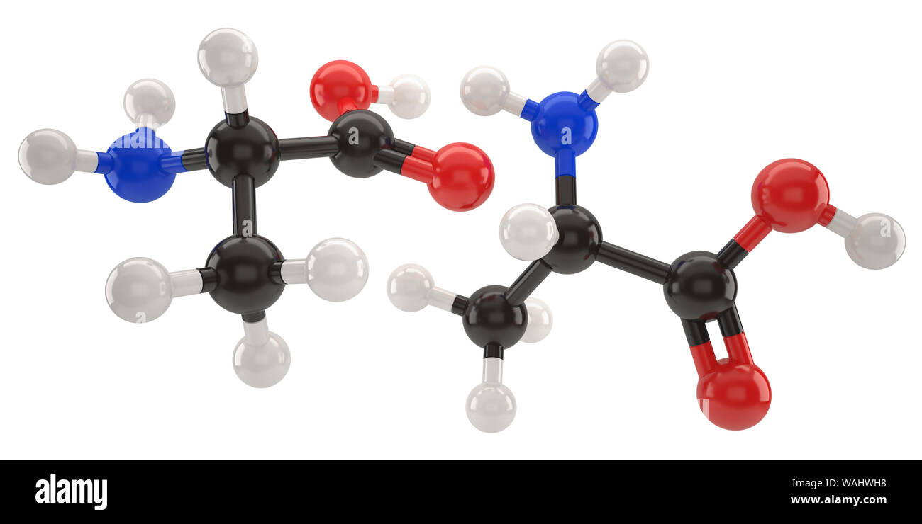 Molecola di alanina struttura 3D illustrazione con tracciato di ritaglio Foto Stock