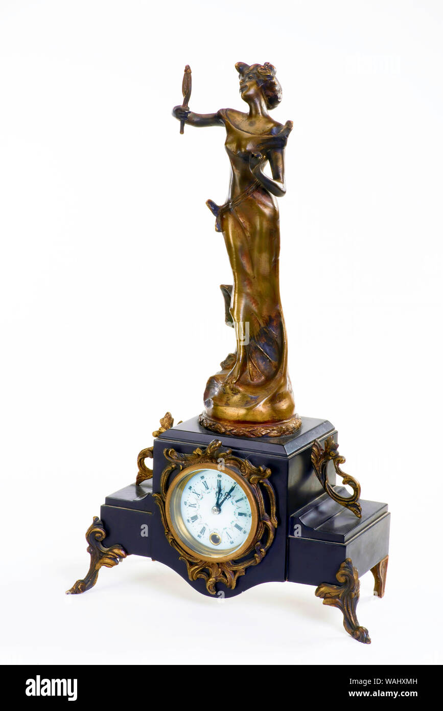 Francese antico orologio in bronzo realizzata intorno al tardo 1890. Foto Stock