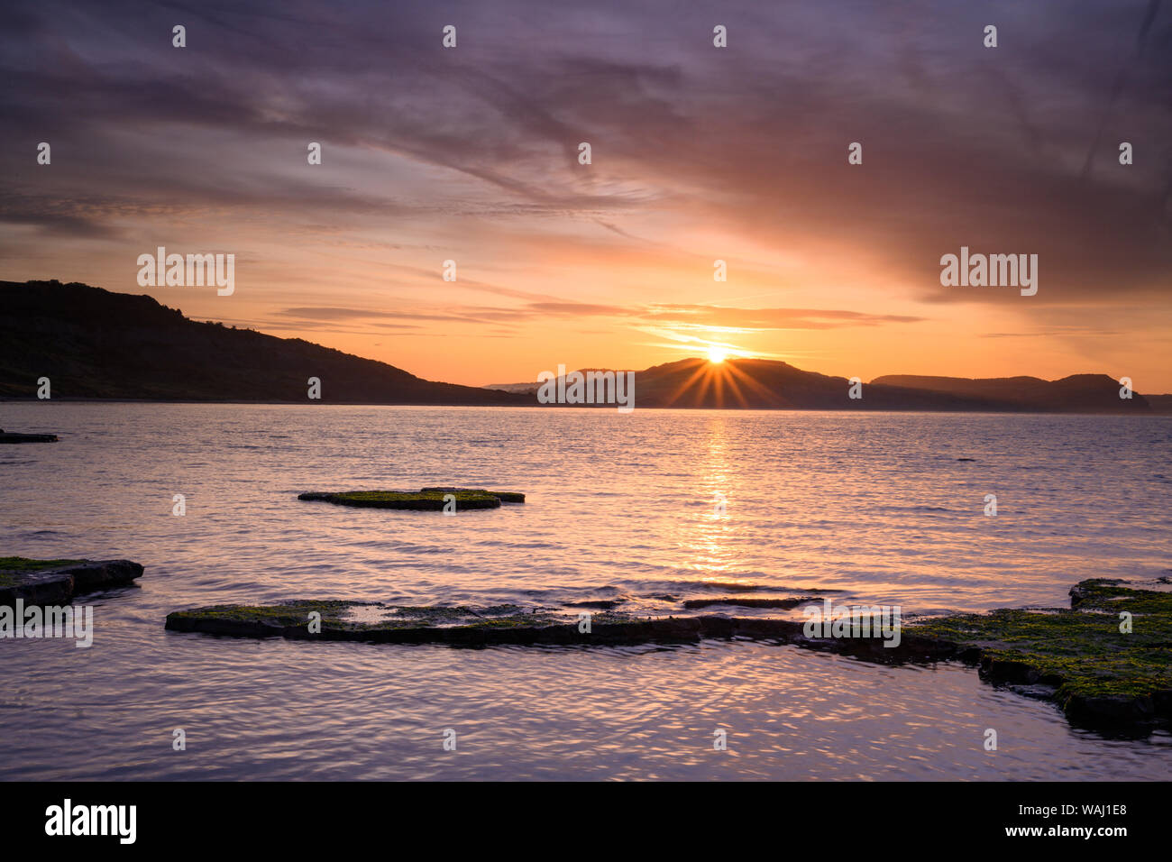 Lyme Regis, Dorset, Regno Unito. Il 21 agosto 2019. Regno Unito: Meteo alba sulle scogliere della Jurassic Coast vicino alla città costiera di Lyme Regis. Credito: Celia McMahon/Alamy Live News. Foto Stock