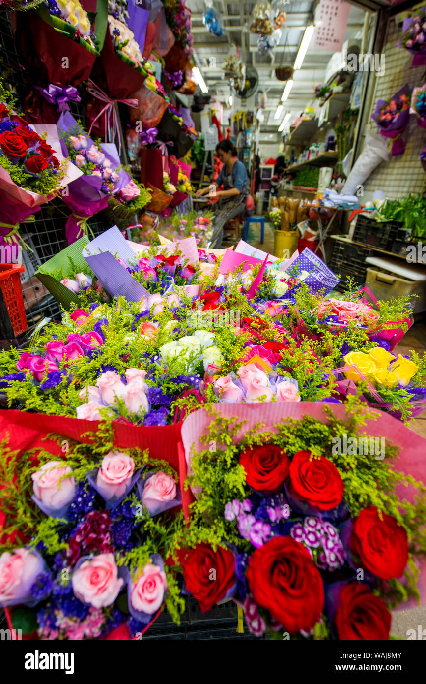 Il mercato dei fiori sul mercato dei fiori Road, Mongkok, Kowloon, Hong Kong, Cina. Foto Stock