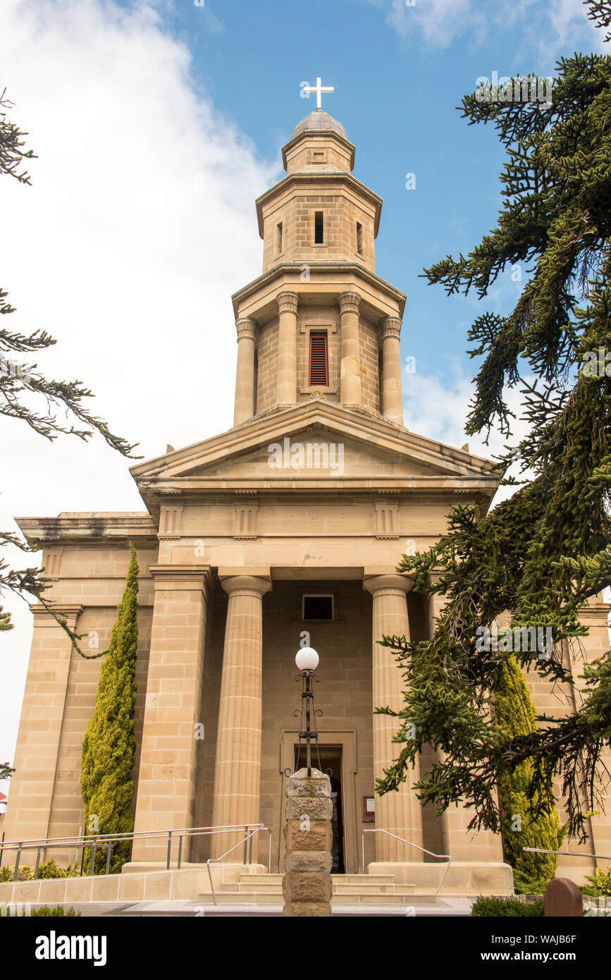 Australia e Tasmania, Hobart. Punto di battaglia Historic District, St. Georges Chiesa anglicana, di pietra arenaria. Torre utilizzata per la navigazione sul fiume Derwent 1800 Foto Stock