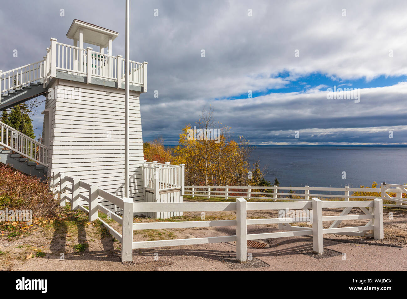 Canada Quebec, Charlevoix. Baie-Sainte-Catherine, costiere centro di interpretazione, Pointe Noir Foto Stock