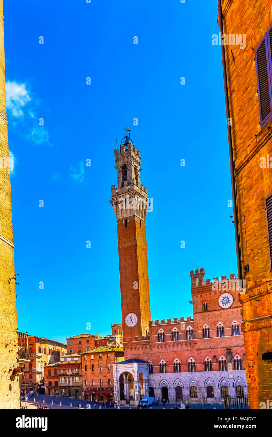Torre del Mangia, Piazza del Campo, Toscana, Siena, Italia. Foto Stock