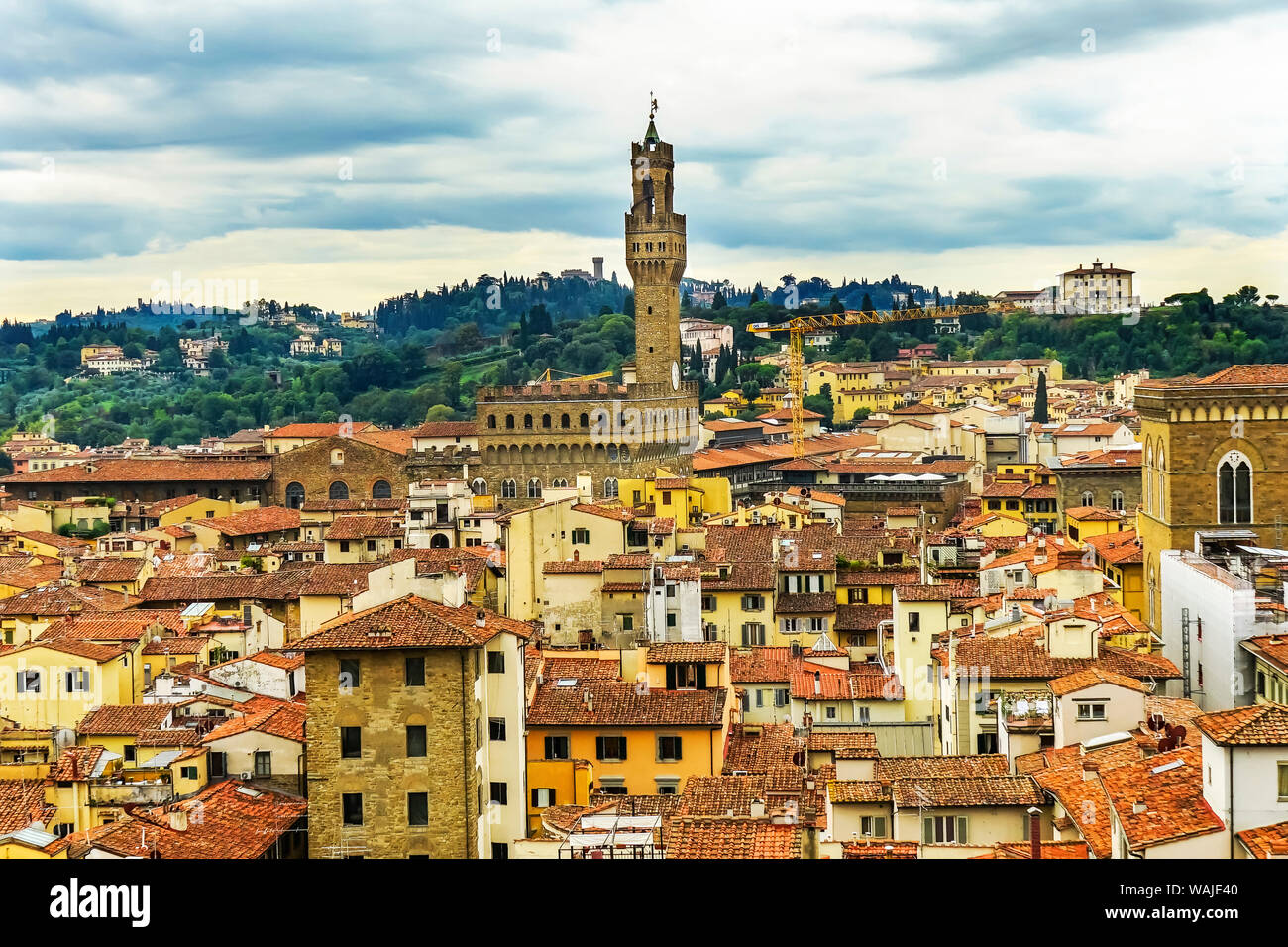 Tetti arancione, Palazzo Vecchio, Municipio, Torre di Piazza della Signoria di Firenze, Toscana, Italia Foto Stock