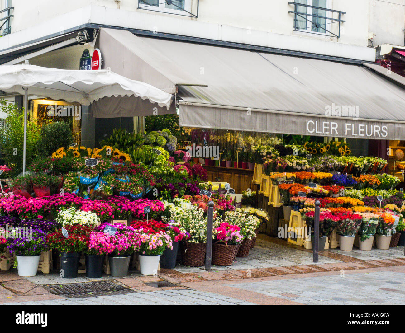 Il mercato dei fiori, Rue Cler, Parigi Foto Stock