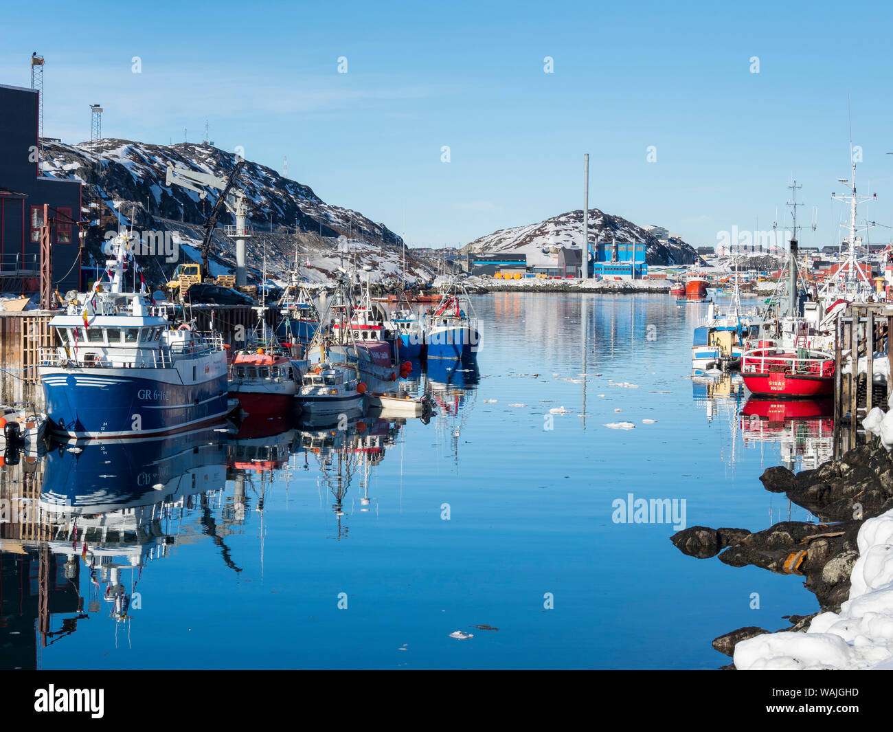 Nuuk Porto. Nuuk, capitale della Groenlandia. (Solo uso editoriale) Foto Stock