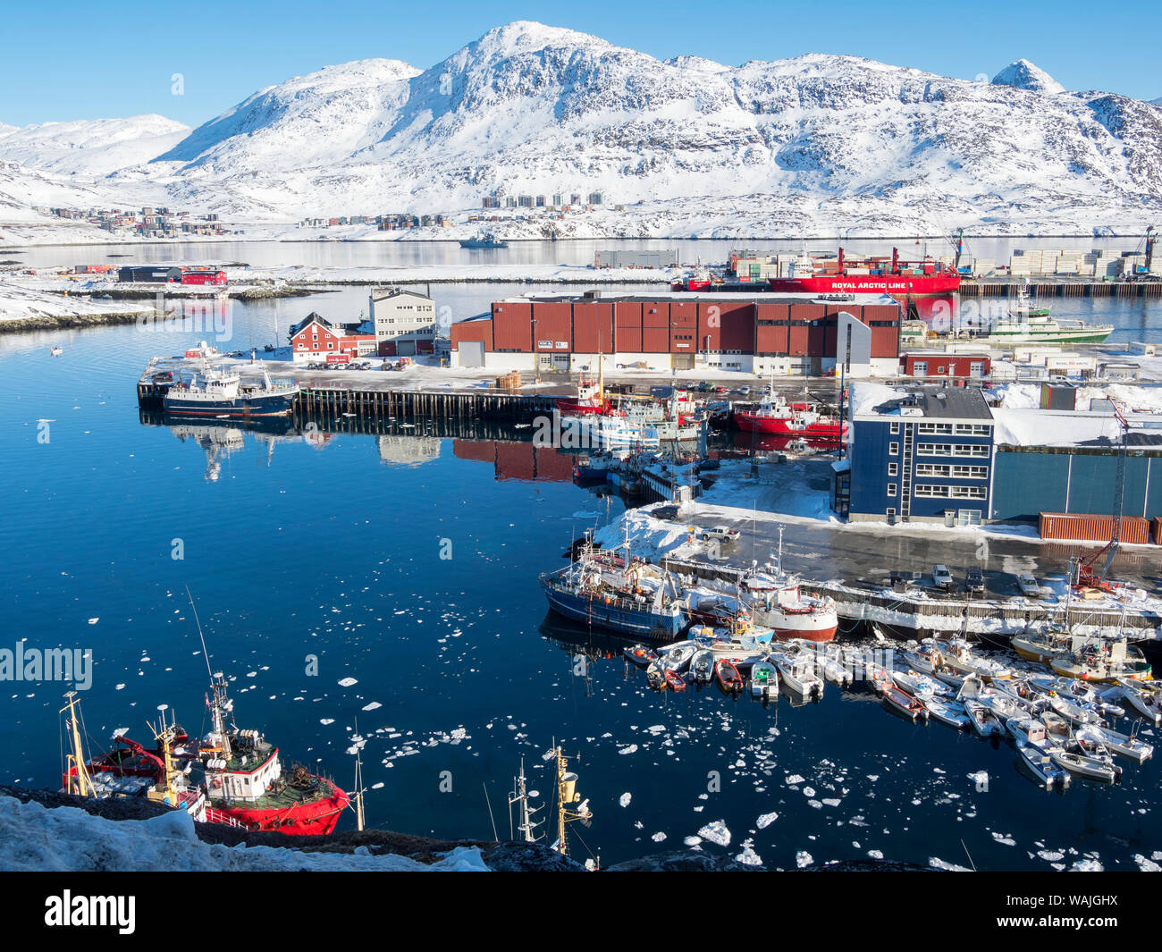 Nuuk Porto. Nuuk, capitale della Groenlandia. (Solo uso editoriale) Foto Stock