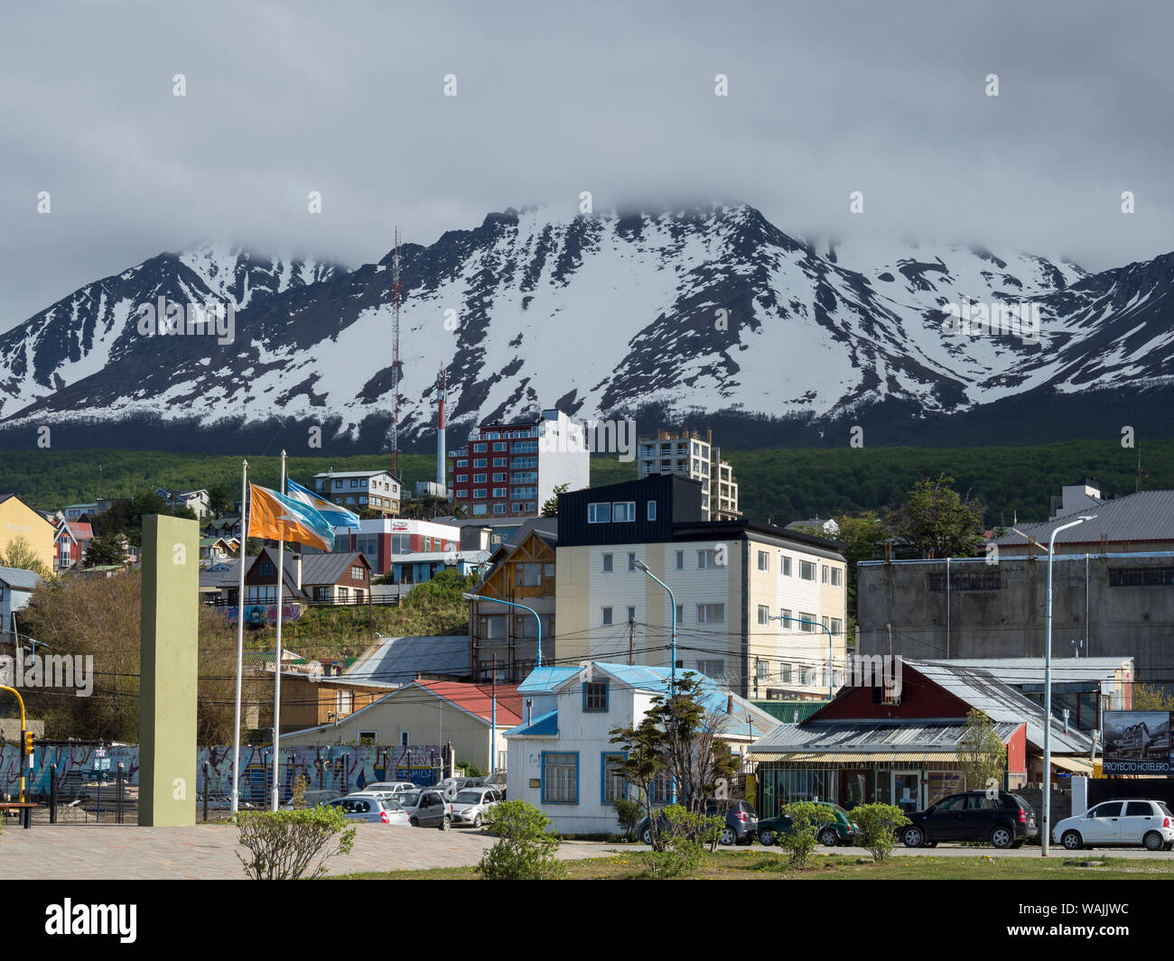La Città di Ushuaia su Tierra del Fuego in Patagonia. Sud America, Argentina (solo uso editoriale) Foto Stock