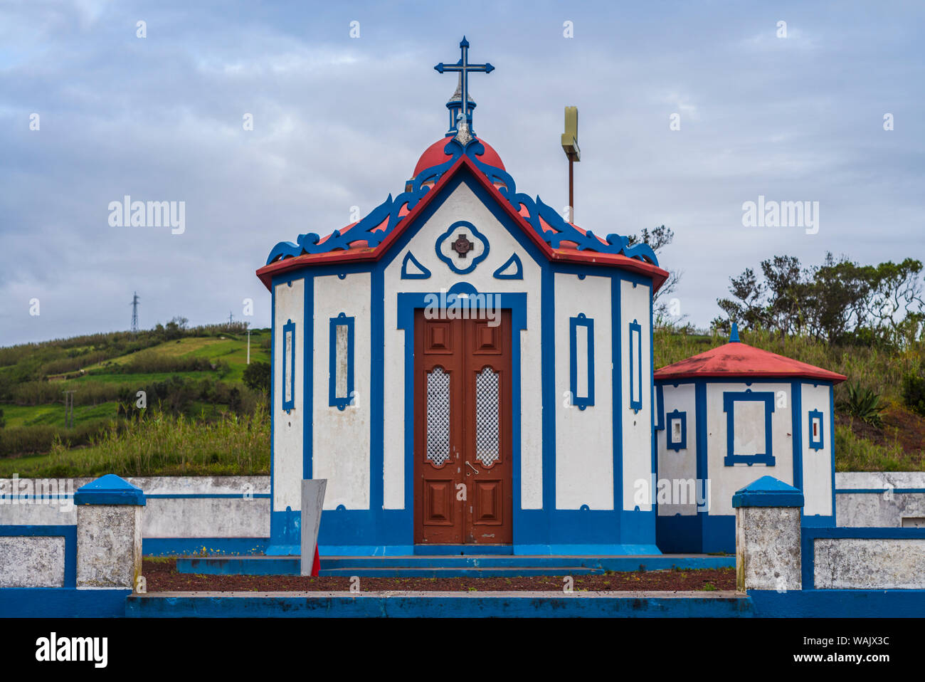 Portogallo Azzorre, isola Sao Miguel, l'Agua de Pau. Monte Santos montagna, Ermida de Monte Santos cappella Foto Stock