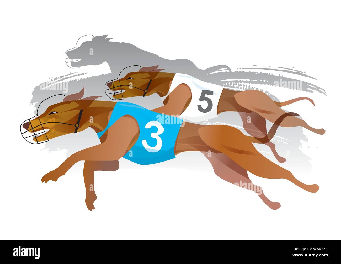 Levriero cane via Racing. Rappresentazione stilizzata di un levriero cani racing. Isolato su sfondo bianco. Vettore disponibile. Illustrazione Vettoriale