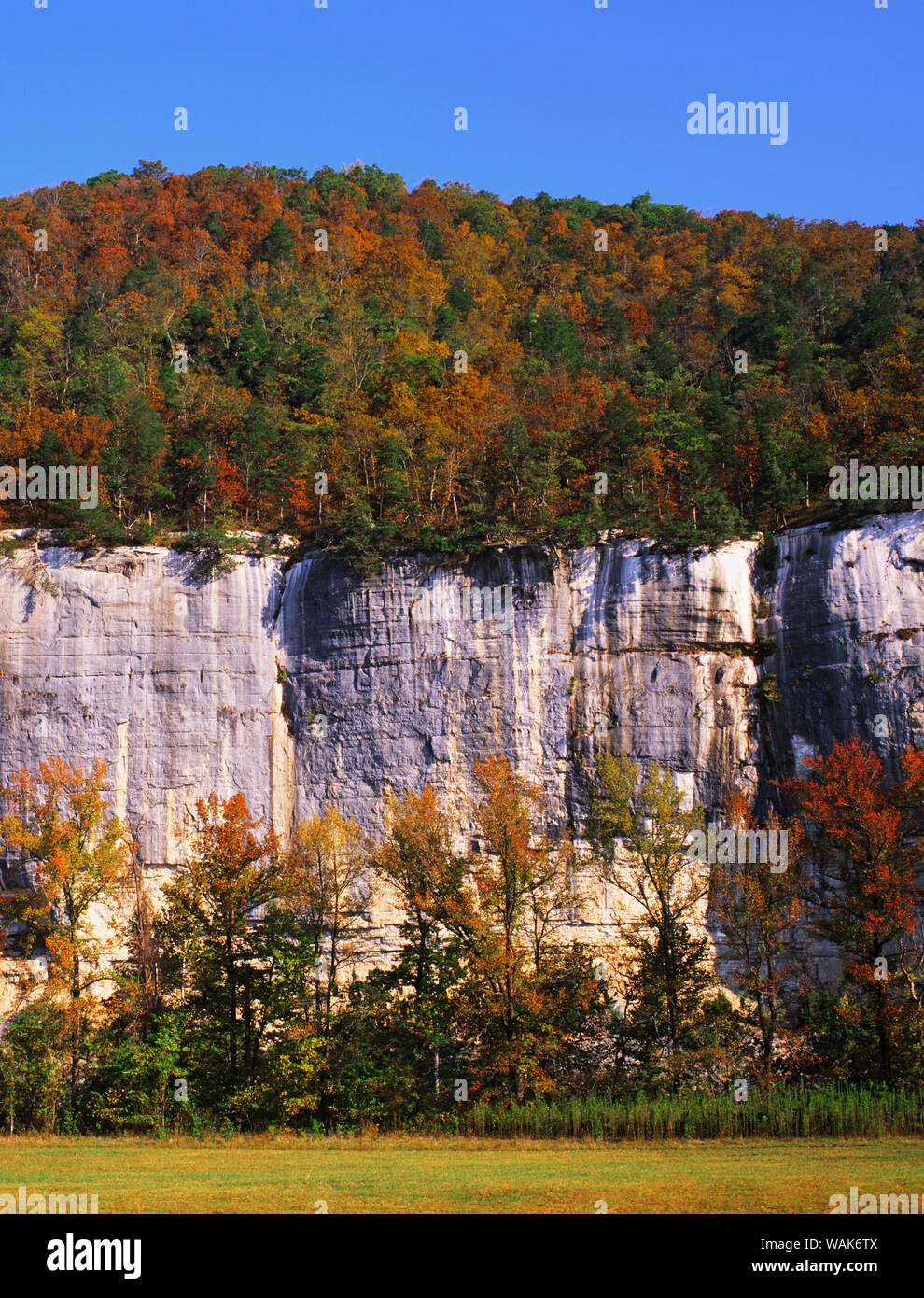 Stati Uniti d'America, Arkansas, Buffalo National Scenic River. Roccia di granito e la foresta di autunno. Credito come: Dennis Flaherty Jaynes / Galleria / DanitaDelimont.com Foto Stock