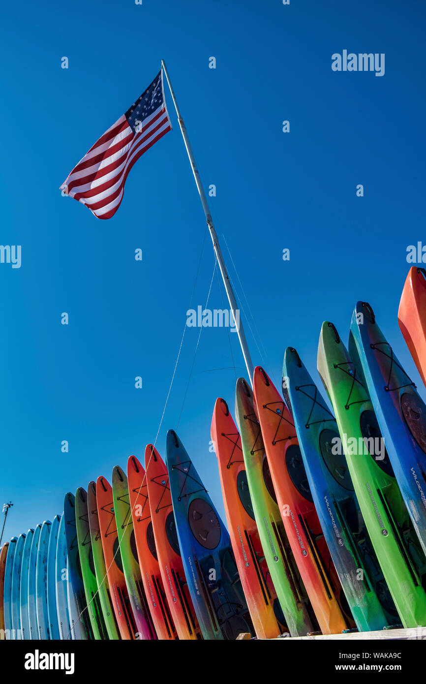Kayaks impilati su un Beach, Florida, Stati Uniti d'America Foto Stock