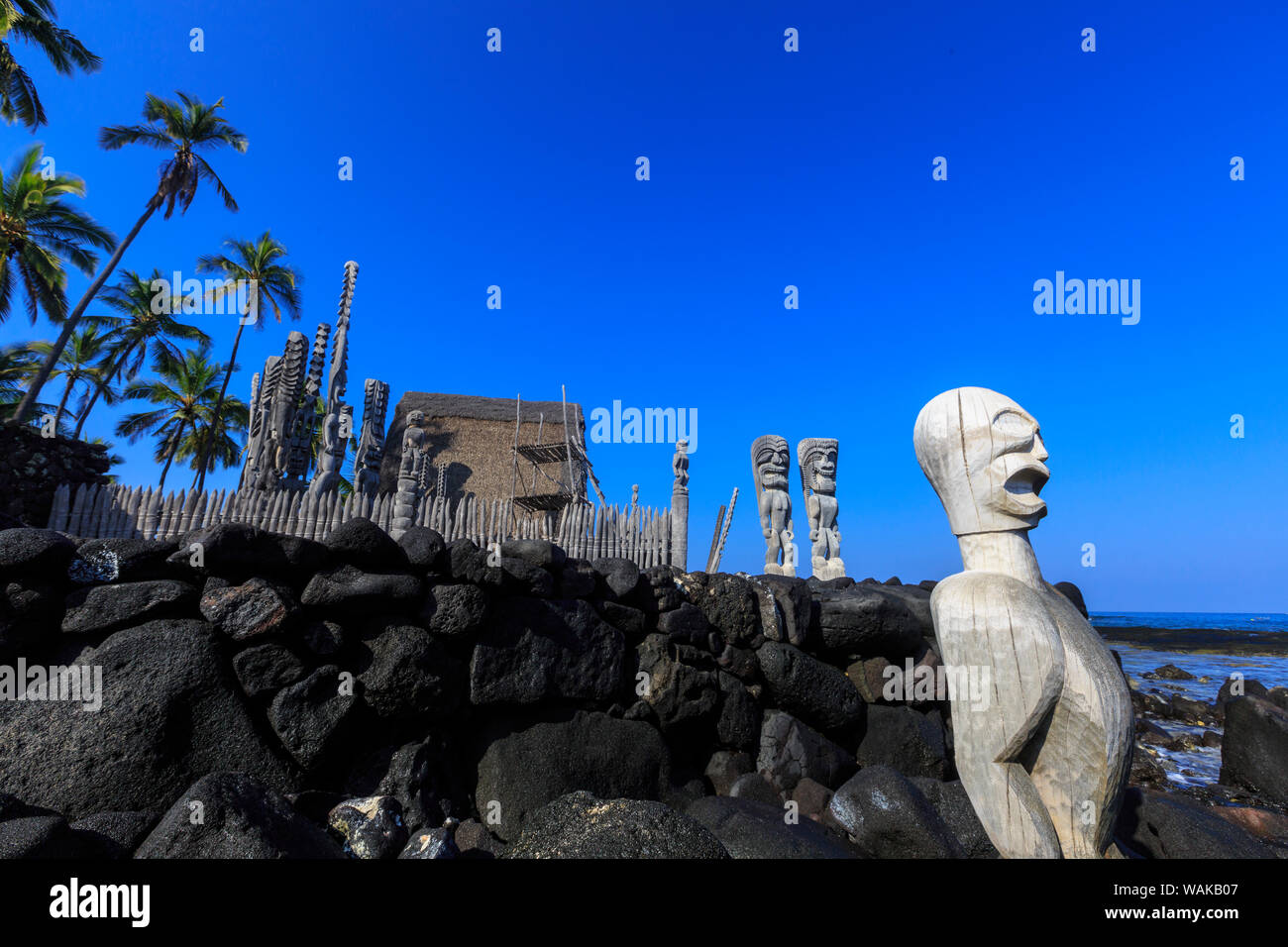 Luogo di rifugio, Pu'uhonua o Honaunau National Historical Park, Captain Cook, Big Island, Hawaii, STATI UNITI D'AMERICA Foto Stock