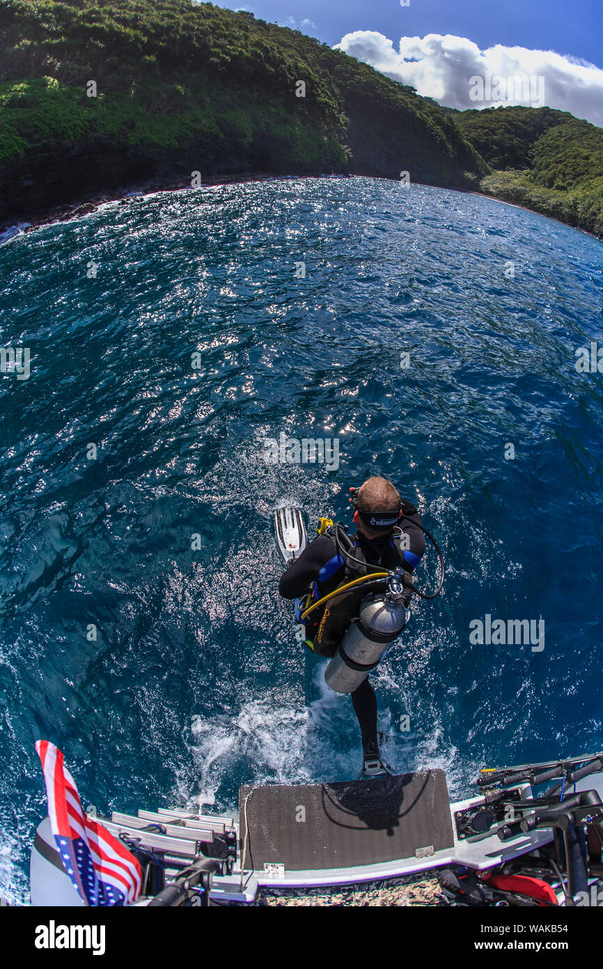 Frontiera scuba diving sul robusto North Shore, Maui, Hawaii, USA (MR) Foto Stock
