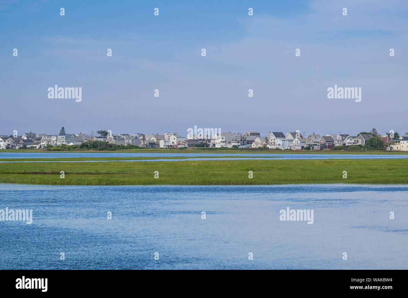 Stati Uniti d'America, Maine, Pozzi Beach. Vista in elevazione del case sulla spiaggia Foto Stock
