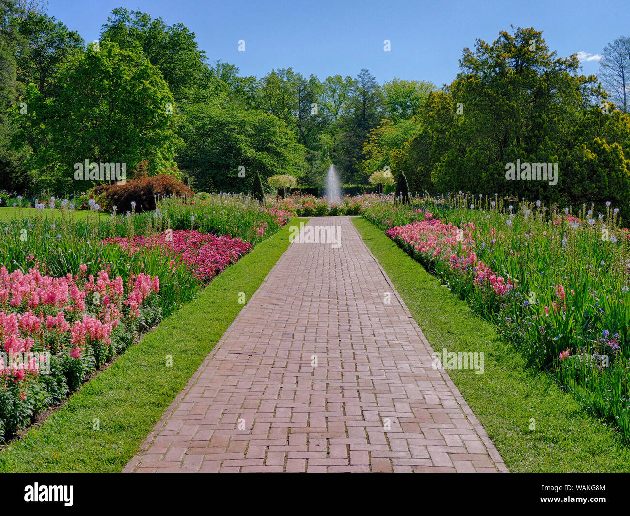 Stati Uniti d'America, Pennsylvania. Lunga passerella in un giardino all'aperto. Foto Stock