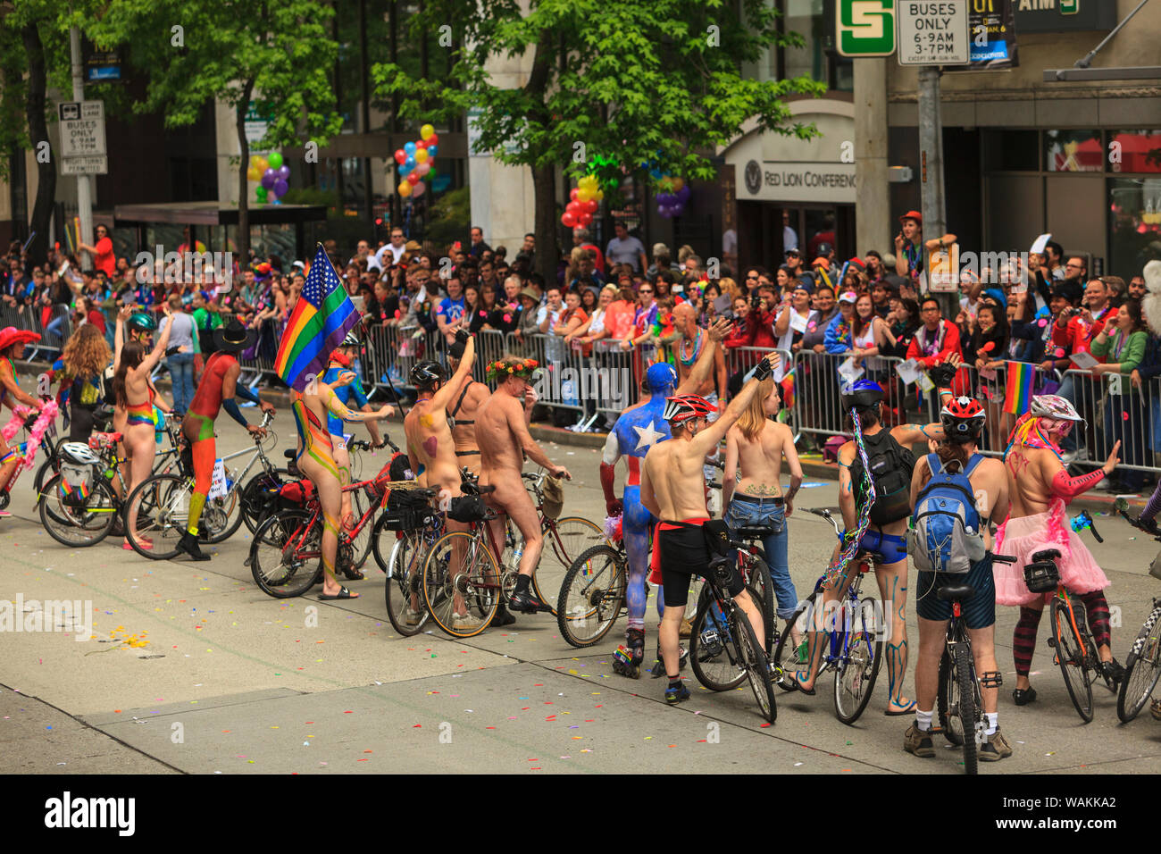Seattle Pride Parade, Downtown Seattle 4° Avenue, Seattle, nello Stato di Washington, USA (solo uso editoriale) Foto Stock