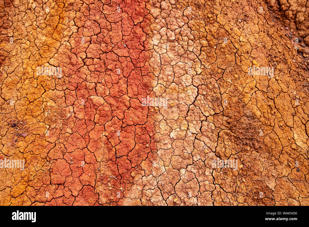Superficie rotto di una pietra arenaria multicolore nella gola Fiaba sullo sfondo di un cielo nuvoloso. Turismo in Kirghizistan Foto Stock