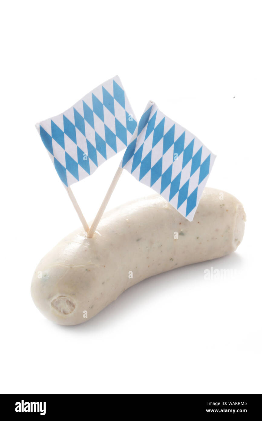 Tradizionale Weisswurst bavarese isolato su bianco Foto Stock