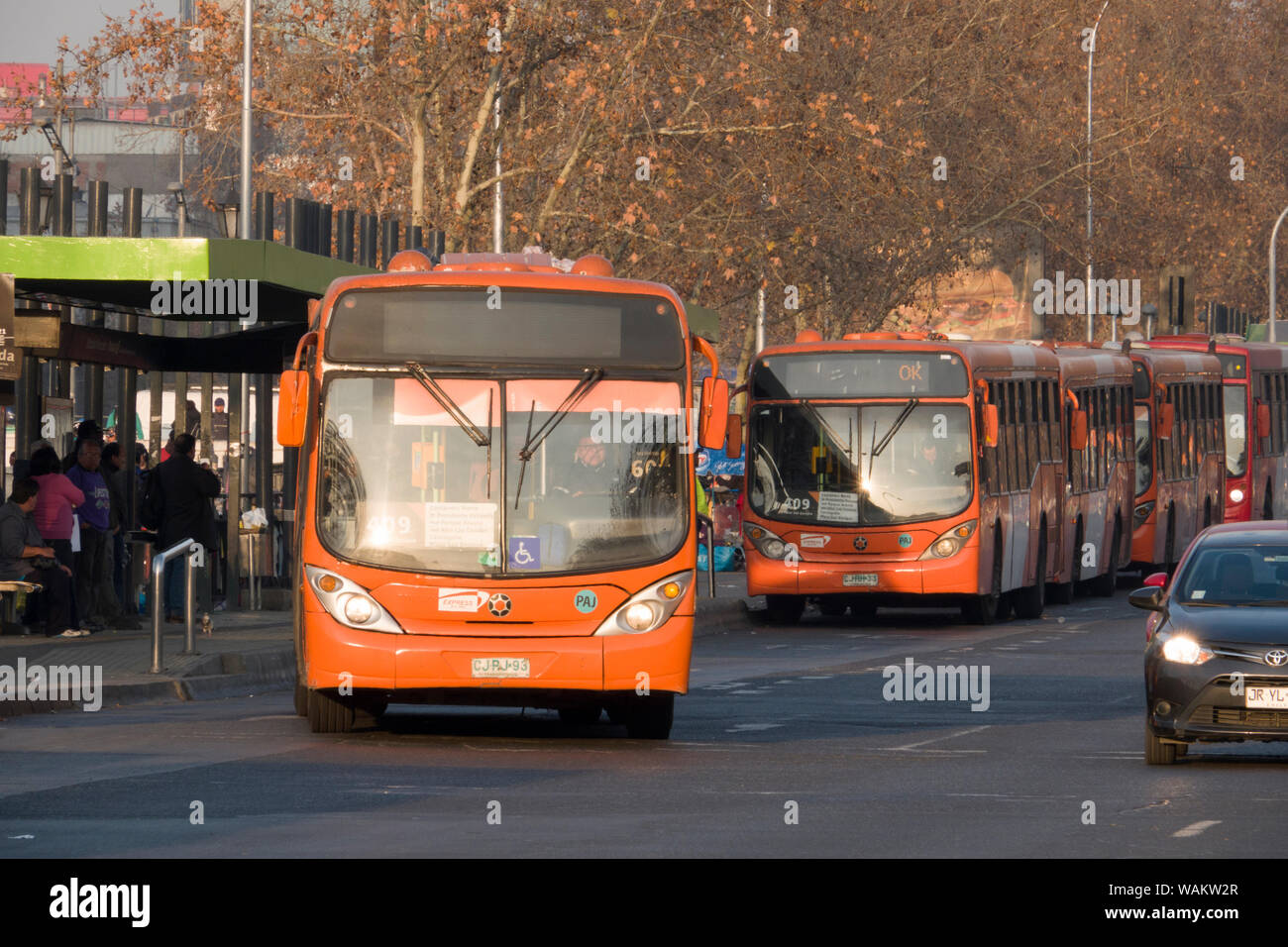 Transantiago autobus pubblici a Santiago del Cile Foto Stock