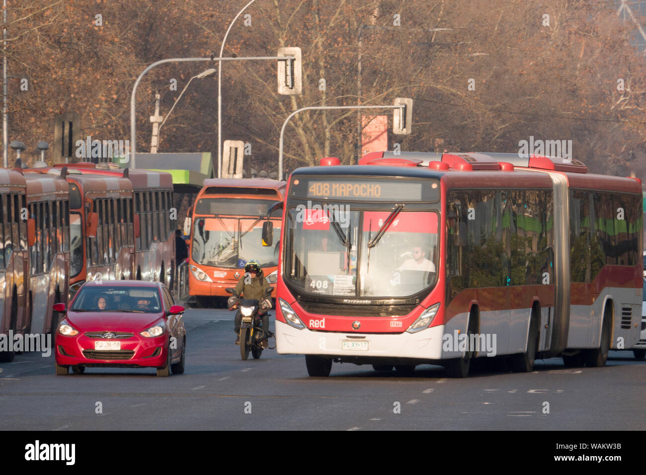 Transantiago autobus pubblici a Santiago del Cile Foto Stock