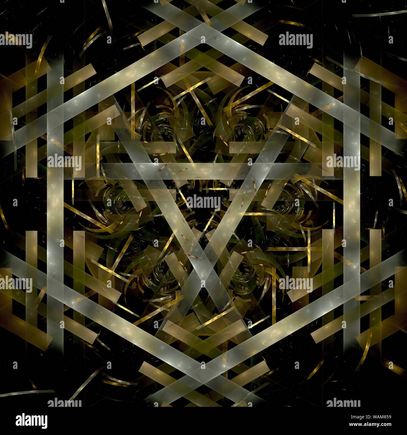 Abstract oro metallico esagonale frattali in sfondo nero Foto Stock