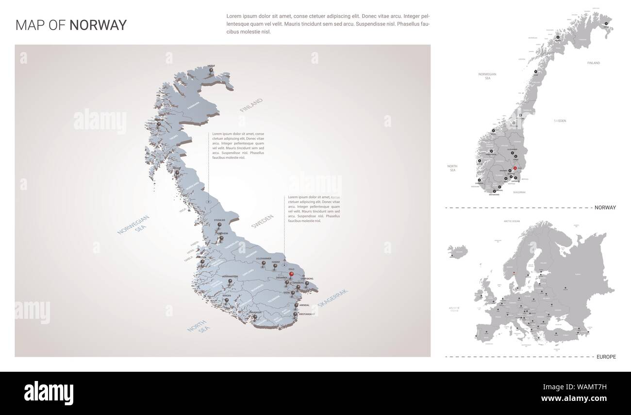 Set di vettore di Norvegia paese. Vista isometrica mappa in 3d