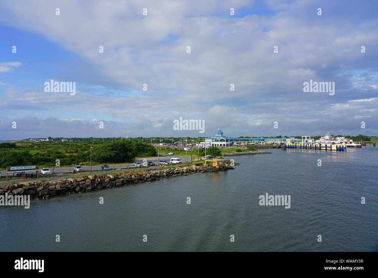 CAPE MAY, NJ -14 agosto 2019- Vista del terminale del Cape May-Lewes Ferry in Cape May, New Jersey, che attraversa la baia del Delaware tra New Jersey Foto Stock