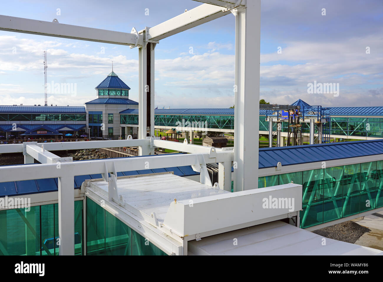 CAPE MAY, NJ -14 agosto 2019- Vista del terminale del Cape May-Lewes Ferry in Cape May, New Jersey, che attraversa la baia del Delaware tra New Jersey Foto Stock