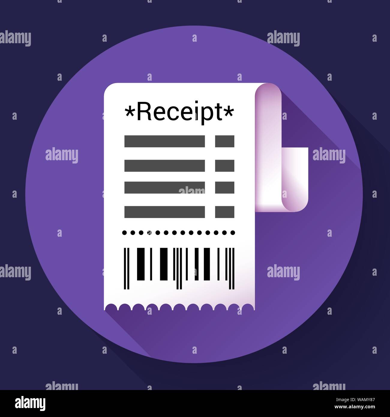 La carta della ricevuta, documento bancario, il pagamento e la fattura fatturazione icona, retail e vendite concetto, illustrazione vettoriale. Illustrazione Vettoriale