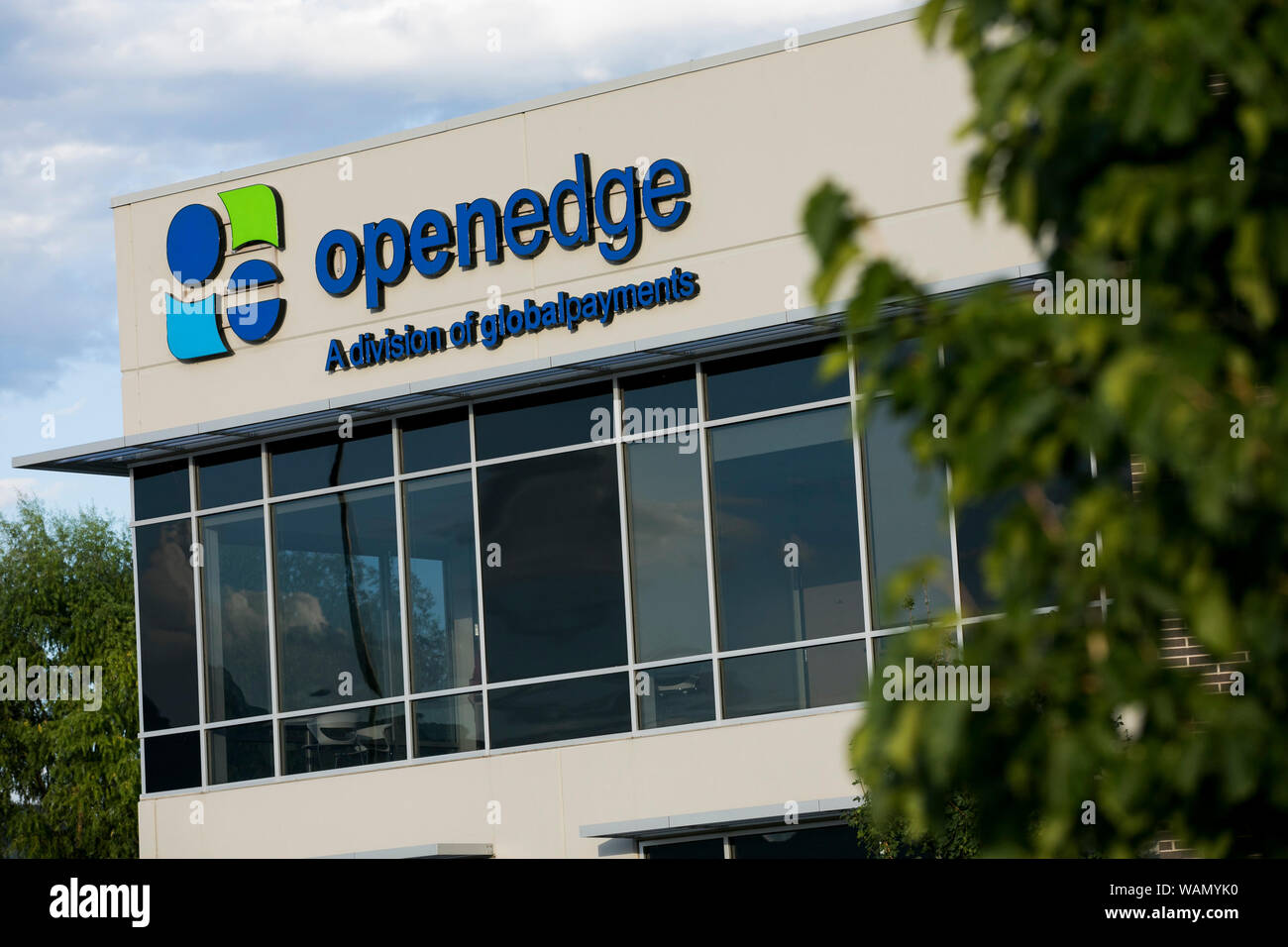 Un logo segno al di fuori della sede di OpenEdge Inc., nel Lindon, Utah sulla luglio 29, 2019. Foto Stock