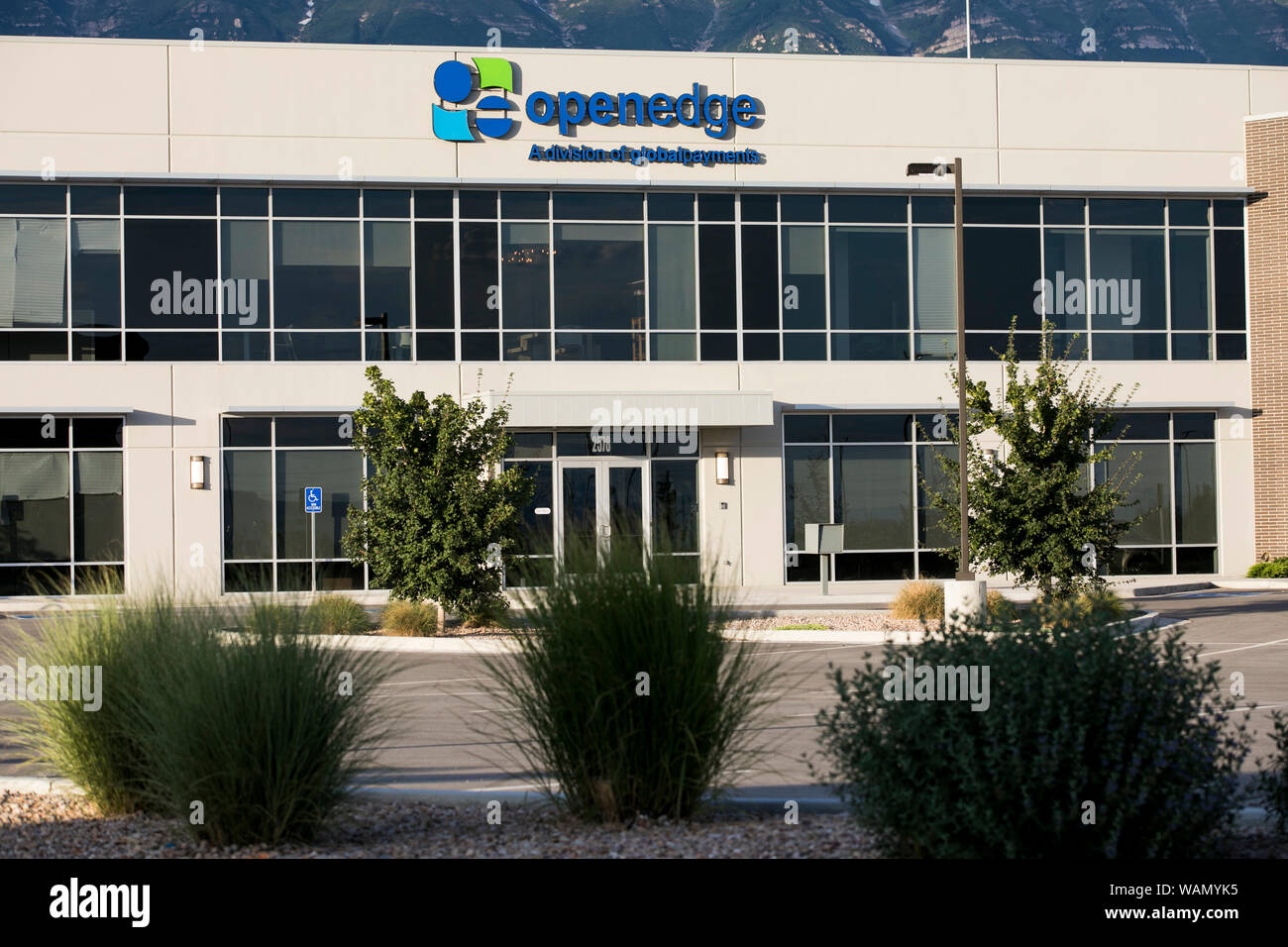 Un logo segno al di fuori della sede di OpenEdge Inc., nel Lindon, Utah sulla luglio 29, 2019. Foto Stock
