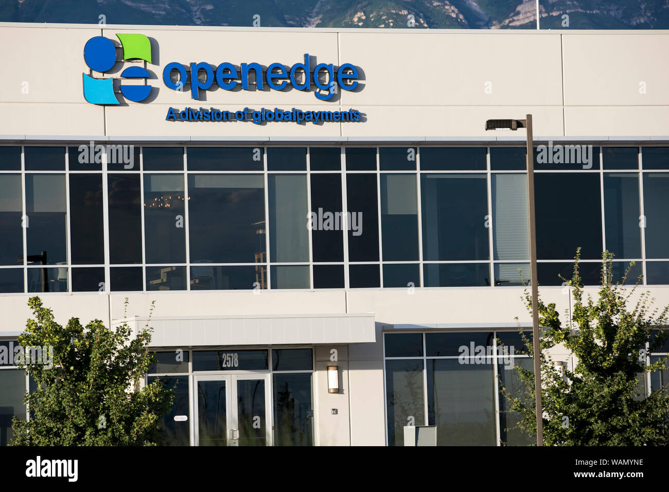 Un logo segno al di fuori della sede di OpenEdge Inc., nel Lindon, Utah sulla luglio 29, 2019. Foto Stock