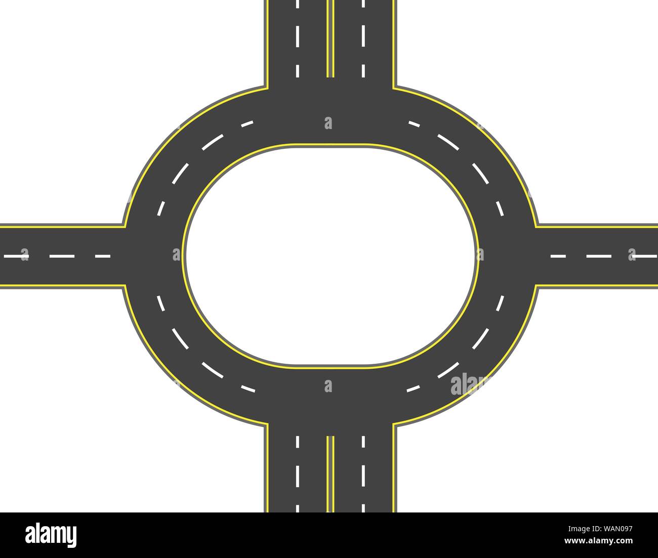 Road, autostrada, rotonda vista dall'alto. A due e a quattro corsie stradali con marcature. Illustrazione Vettoriale Illustrazione Vettoriale