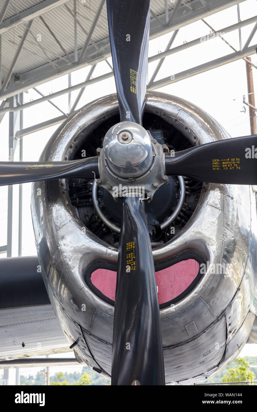 Quattro lama ventola motore B-29 Superfortress super bombardiere, Boeing il Museo del Volo, Boeing Field, Tukwila, nello Stato di Washington, USA Foto Stock