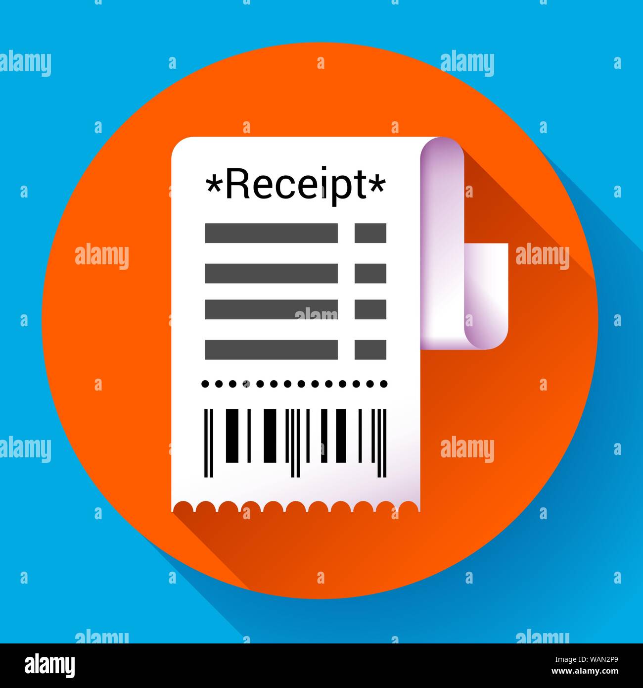 La carta della ricevuta, documento bancario, il pagamento e la fattura fatturazione icona, retail e vendite concetto, illustrazione vettoriale. Illustrazione Vettoriale