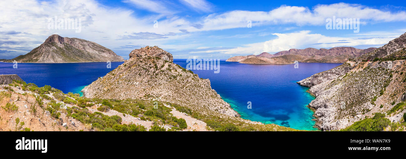 Impressionante paesaggio di Kalymnos,vista panoramica,Dodecanneso,Grecia. Foto Stock