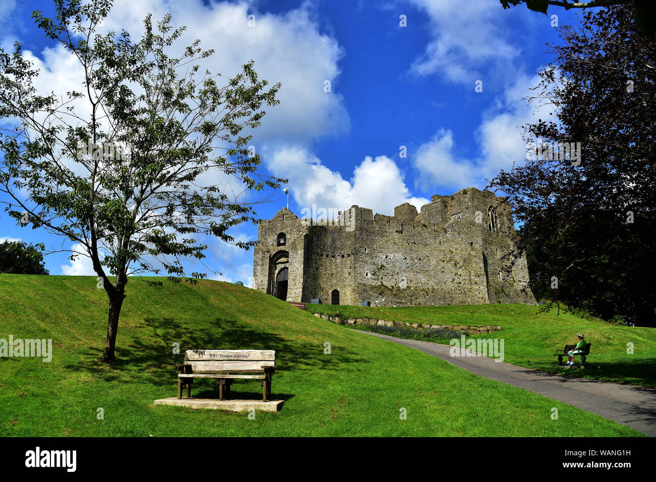 Oystermouth Castle è un Norman castello in pietra in Galles, affacciato sulla Baia di Swansea sul lato est della Penisola di Gower in Mumbles Foto Stock