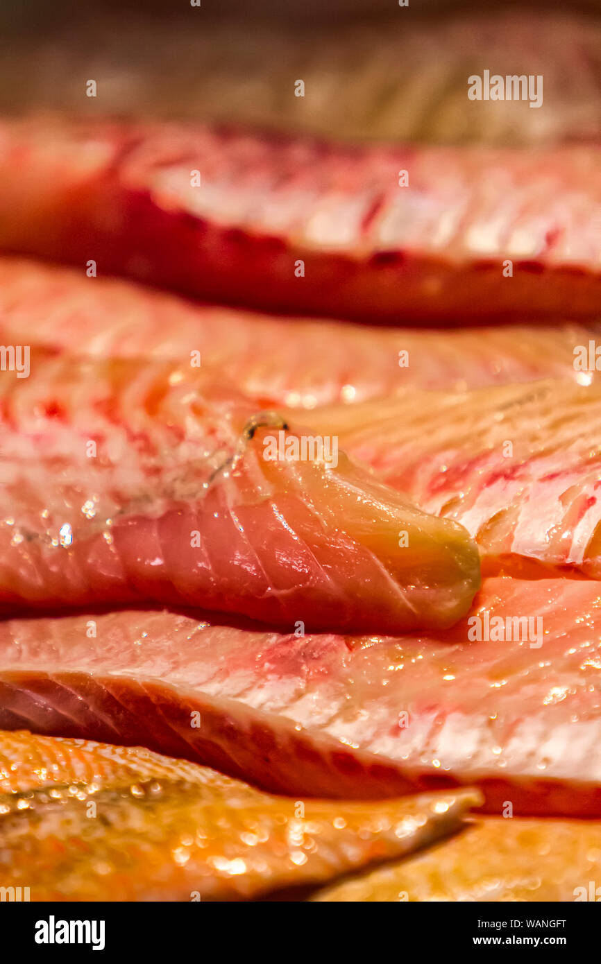 Rose di pesce (Sebastes norvegicus) carne sul mercato Foto Stock